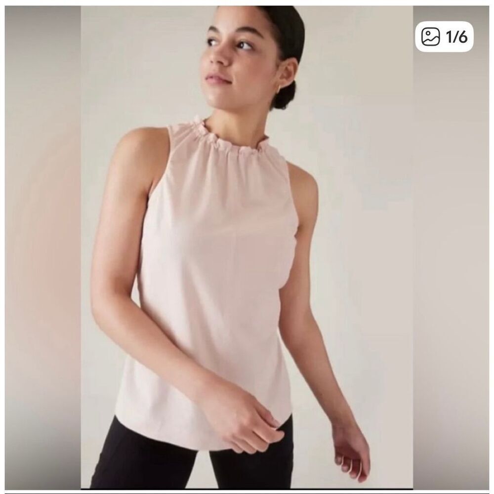 Athleta Boundless Blush Ripstop Toggle Back Ruffle Neck Tank Too sz XL EUC